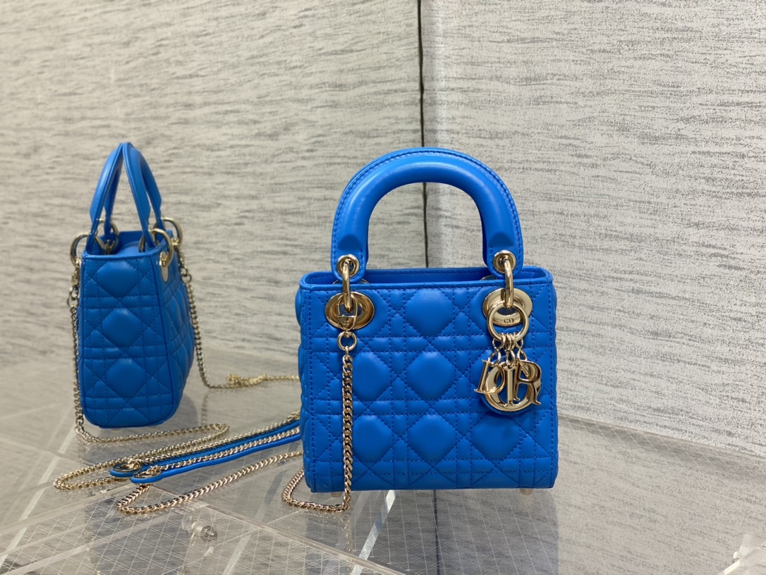 Mini Lady Dior Bag Blue Cannage Lambskin